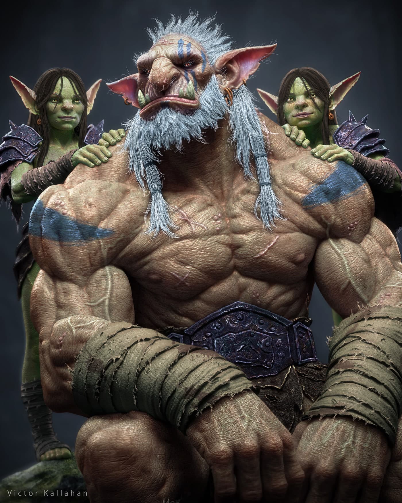 Chefe orc e suas guerreiras — escultura, texturização e render, por Victor Kallahan