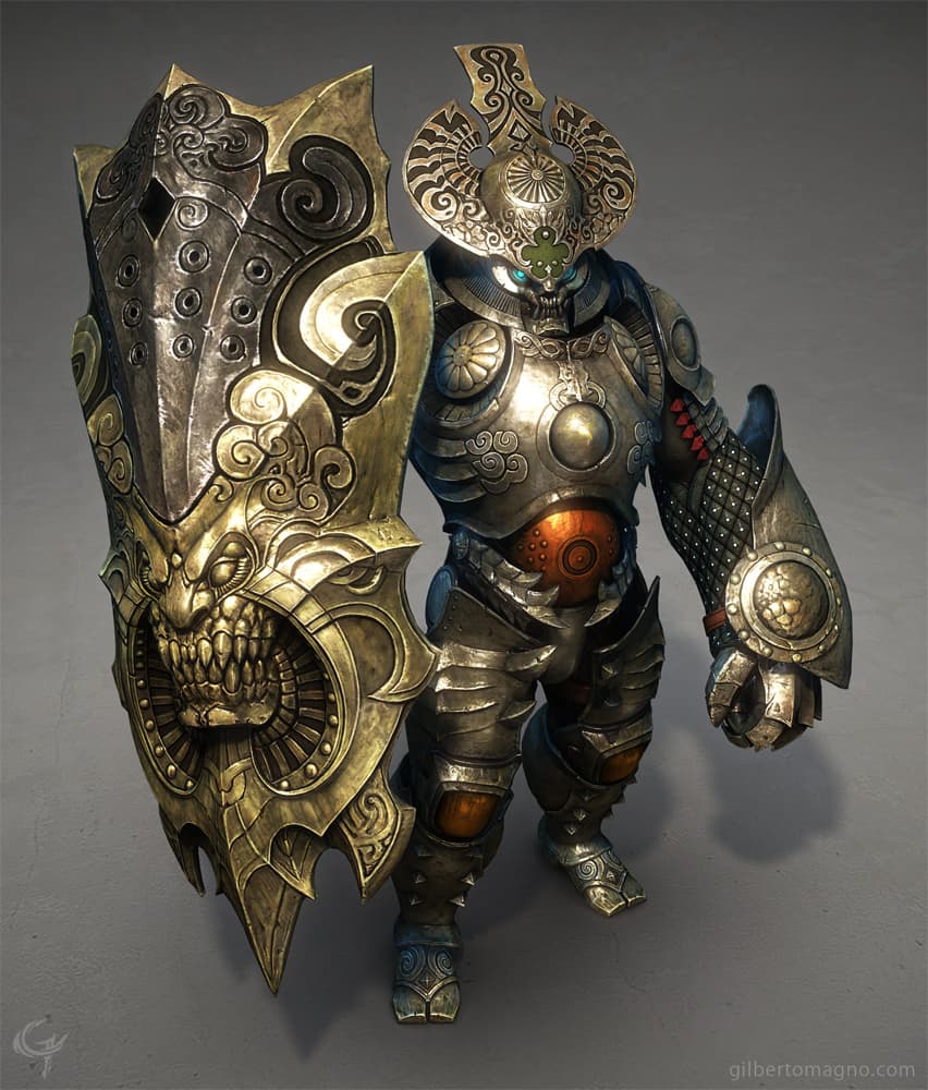 Guardião — personagem 3D com armadura ornamentada, por Gilberto Magno